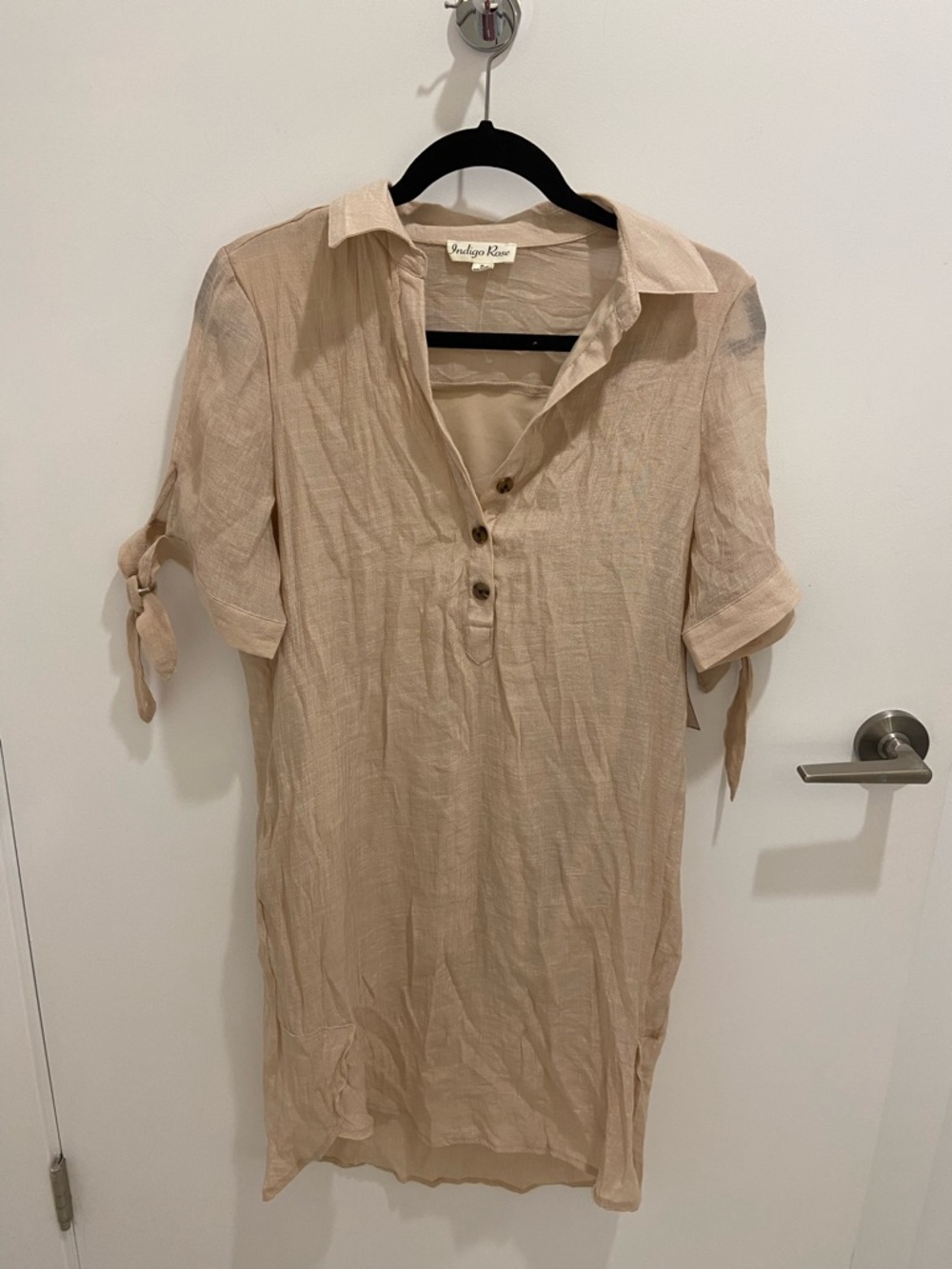 NWOT Beige Button-Front Tunic Dress/Beach Cover Up Size Small